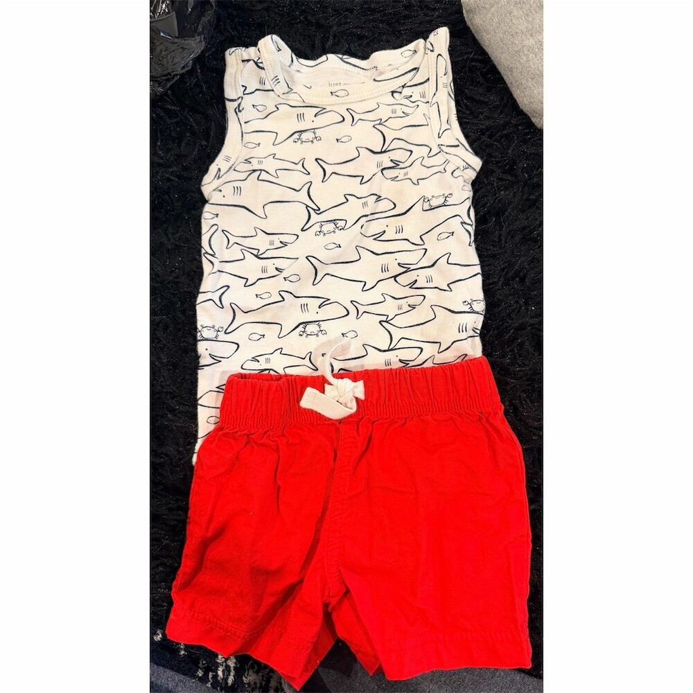 Carter's Baby Boy Outfit Lot 4pc Sharks & Beach Tanks Shorts Multicolor